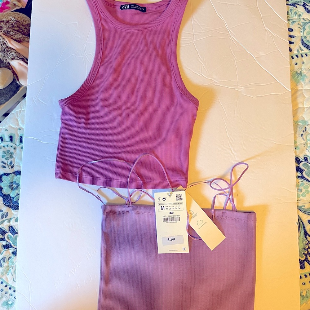 Ribbed t-shirt purple size S and Rib top purple M
